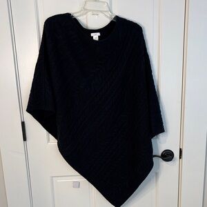 J. Jill One Size Navy Cable Design Poncho Sweater